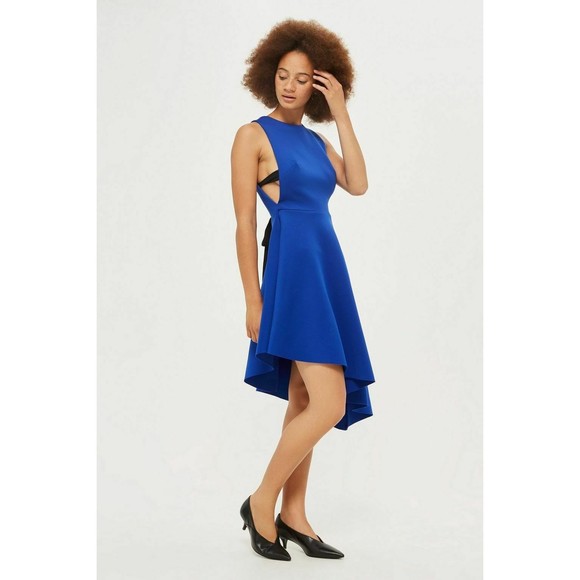 TOPSHOP Eyelet Lace-up Back Asymmetrical Dress Bright Blue Prom US 8 UK12 $110 - Picture 1 of 4